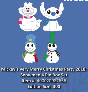 mickey's very merry christmas party snowmen boxed set pins