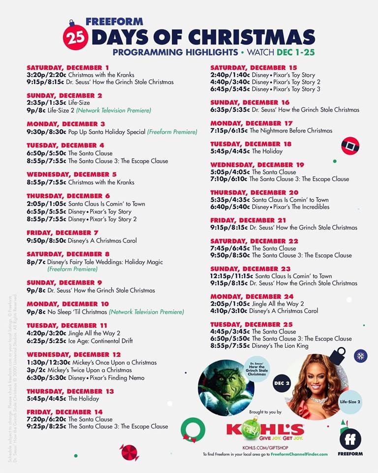 25 days of christmas tv schedule